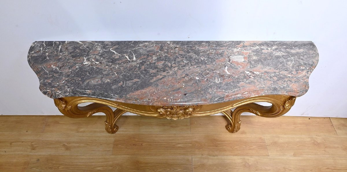 Important Gilded Wood Wall Console, Louis XV Style - Early 20th Century-photo-3