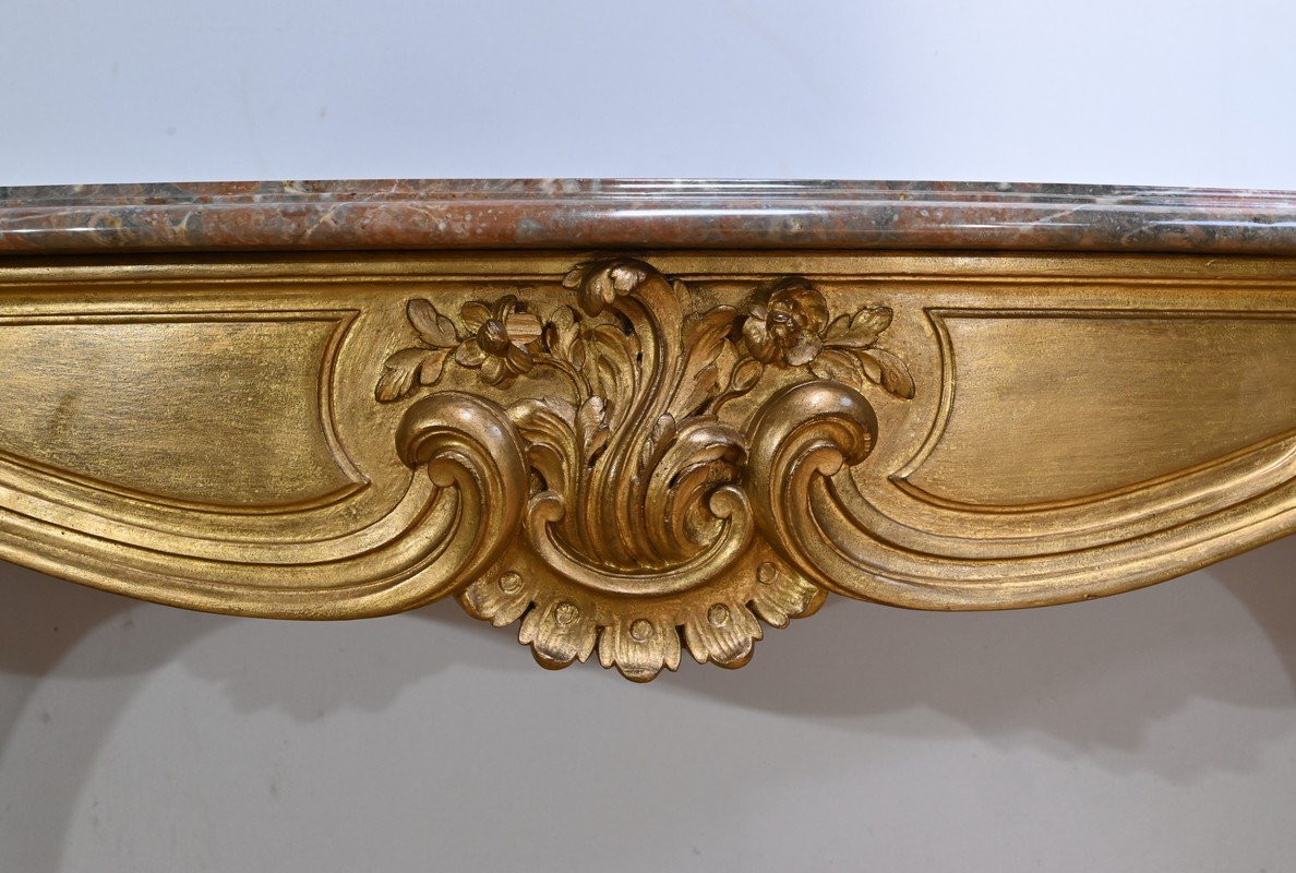 Important Gilded Wood Wall Console, Louis XV Style - Early 20th Century-photo-2