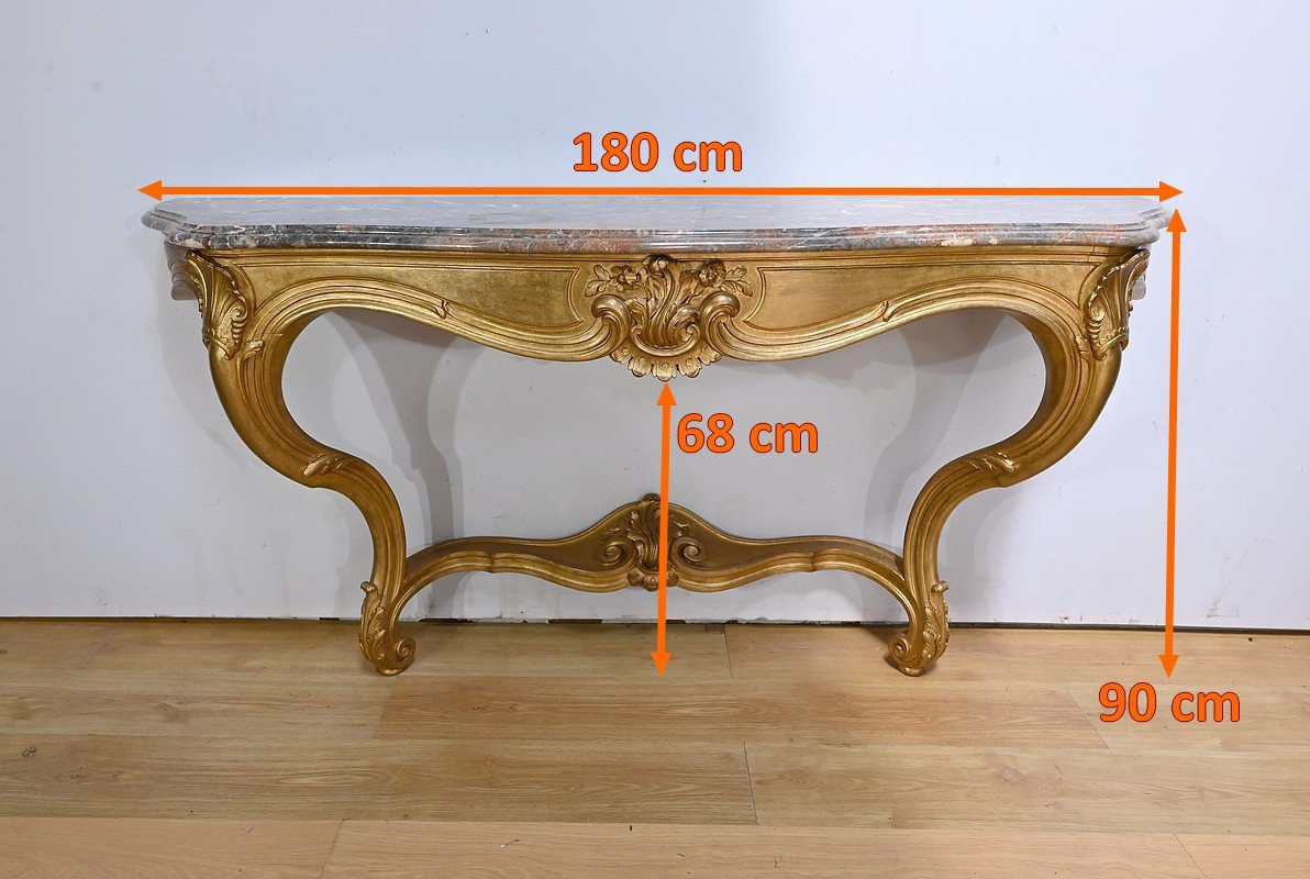 Important Gilded Wood Wall Console, Louis XV Style - Early 20th Century-photo-5