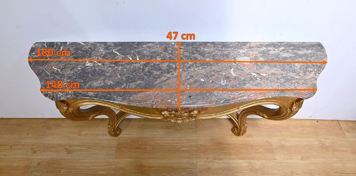Important Gilded Wood Wall Console, Louis XV Style - Early 20th Century-photo-6