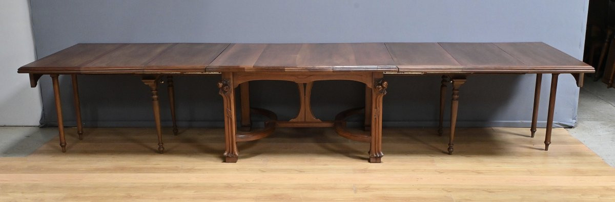 Table à Allonges en Noyer, Art Nouveau, 20 couverts – Début XXe-photo-2