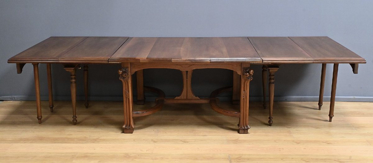 Table à Allonges en Noyer, Art Nouveau, 20 couverts – Début XXe-photo-3
