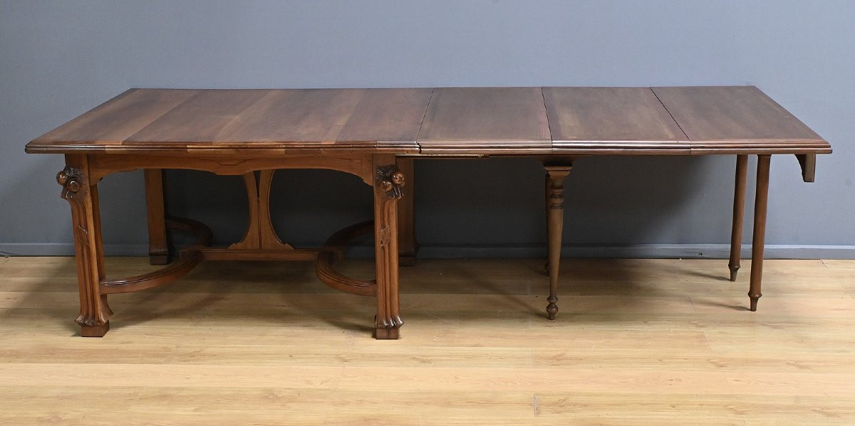 Table à Allonges en Noyer, Art Nouveau, 20 couverts – Début XXe-photo-4