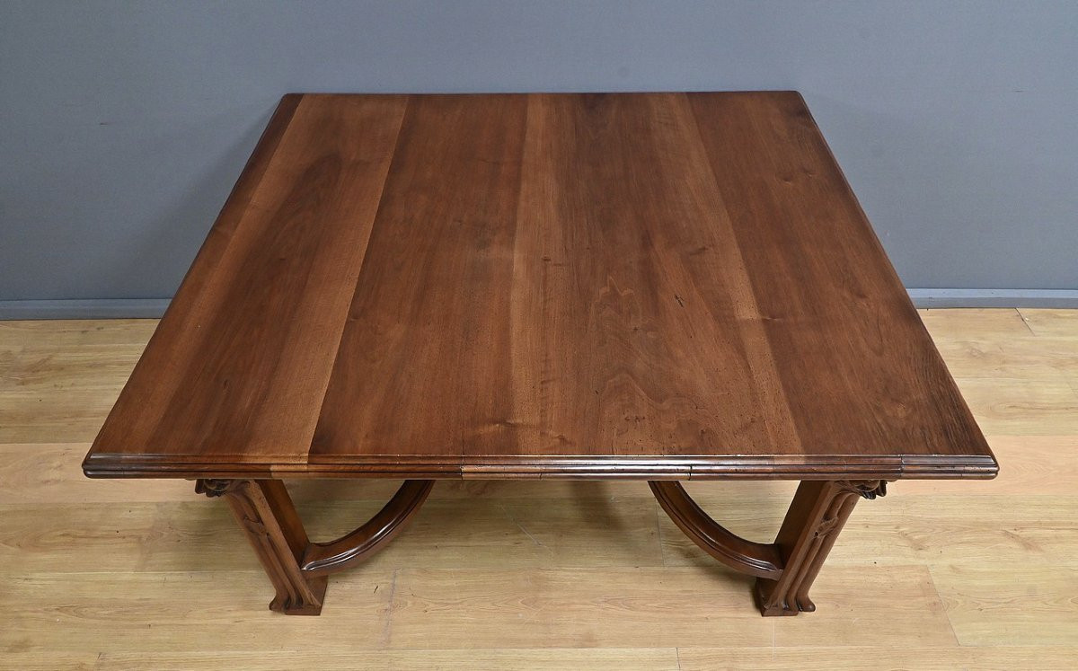 Table à Allonges en Noyer, Art Nouveau, 20 couverts – Début XXe-photo-3