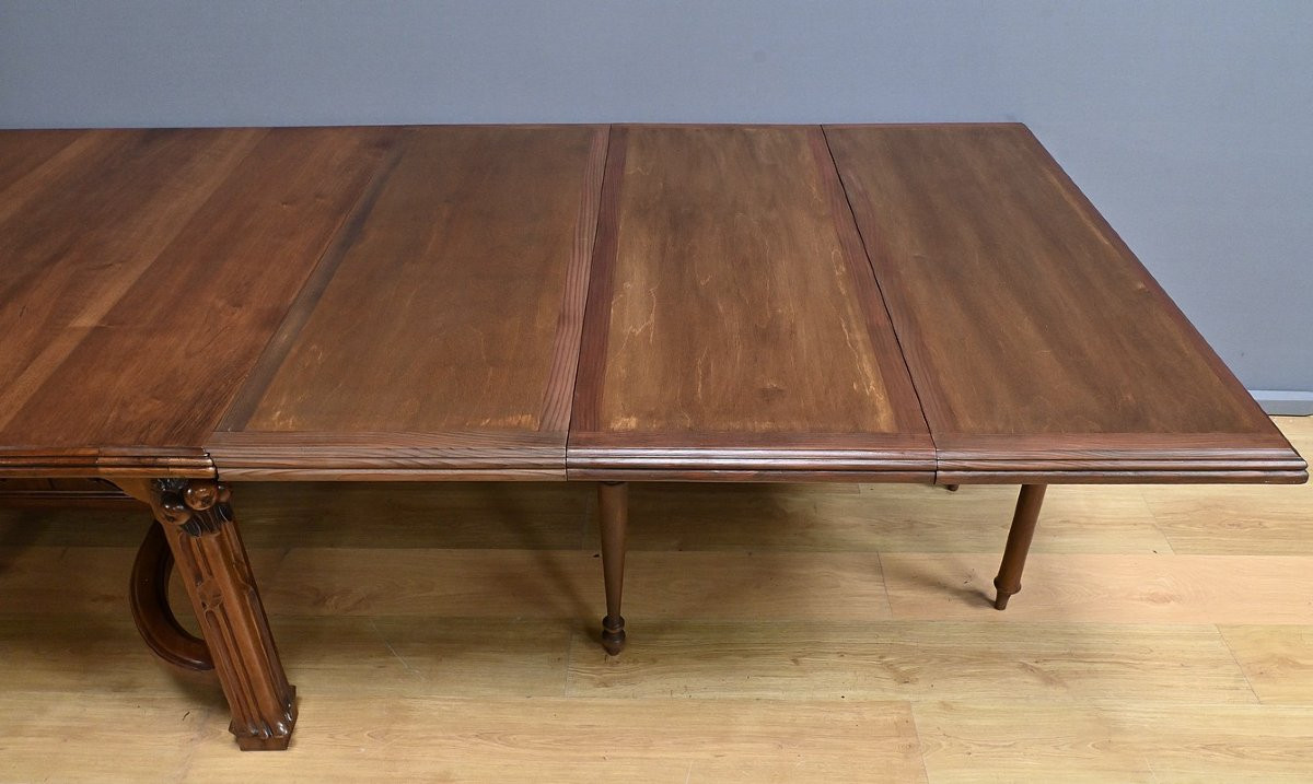 Table à Allonges en Noyer, Art Nouveau, 20 couverts – Début XXe-photo-5