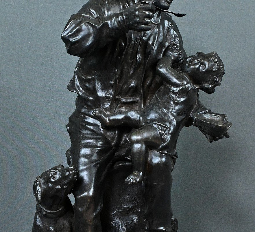 Bronze “the First Meal” By V. Rousseau – Early 20th Century-photo-3