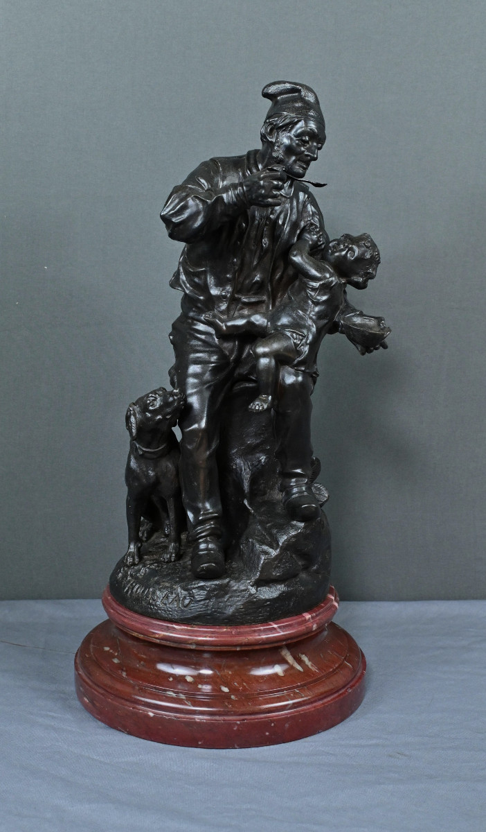 Bronze “the First Meal” By V. Rousseau – Early 20th Century