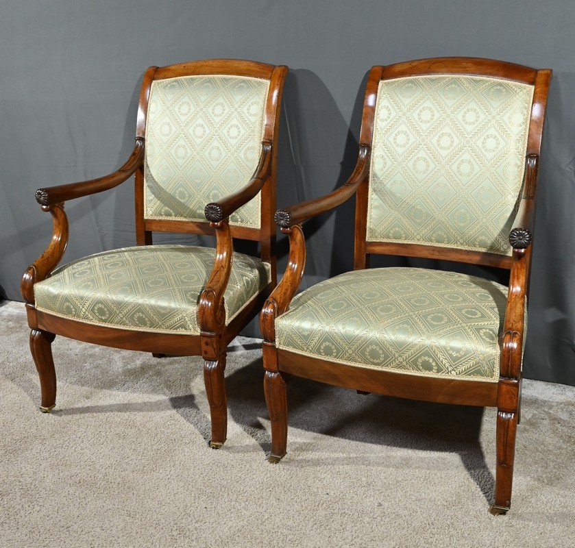 Pair Of Mahogany Armchairs With Crosses, Restoration Period – Early 19th Century-photo-3