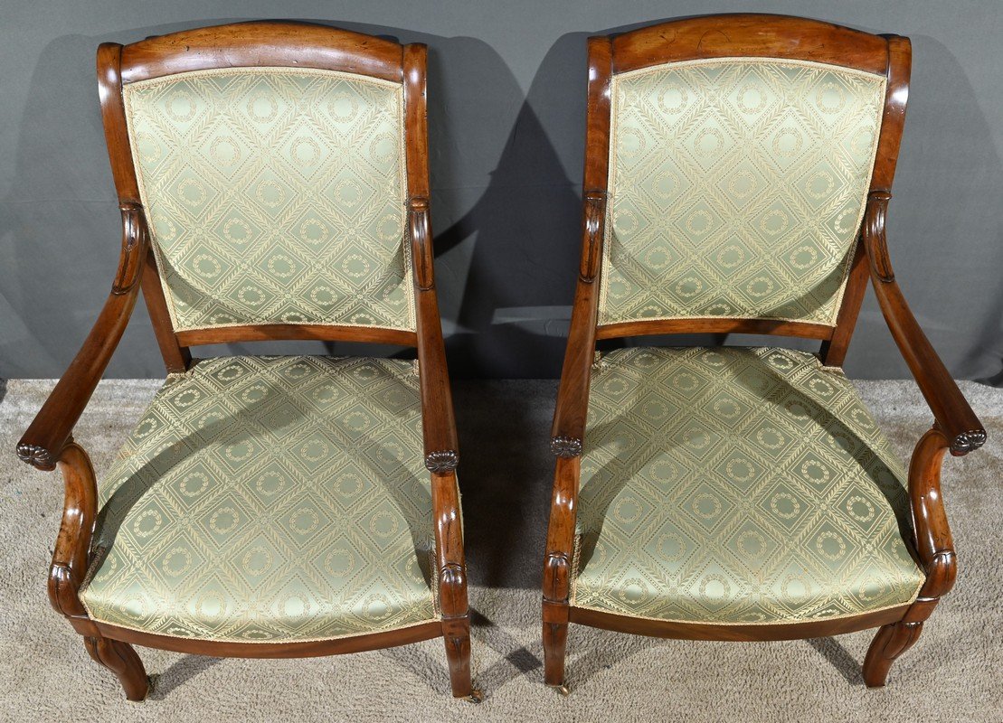 Pair Of Mahogany Armchairs With Crosses, Restoration Period – Early 19th Century-photo-4