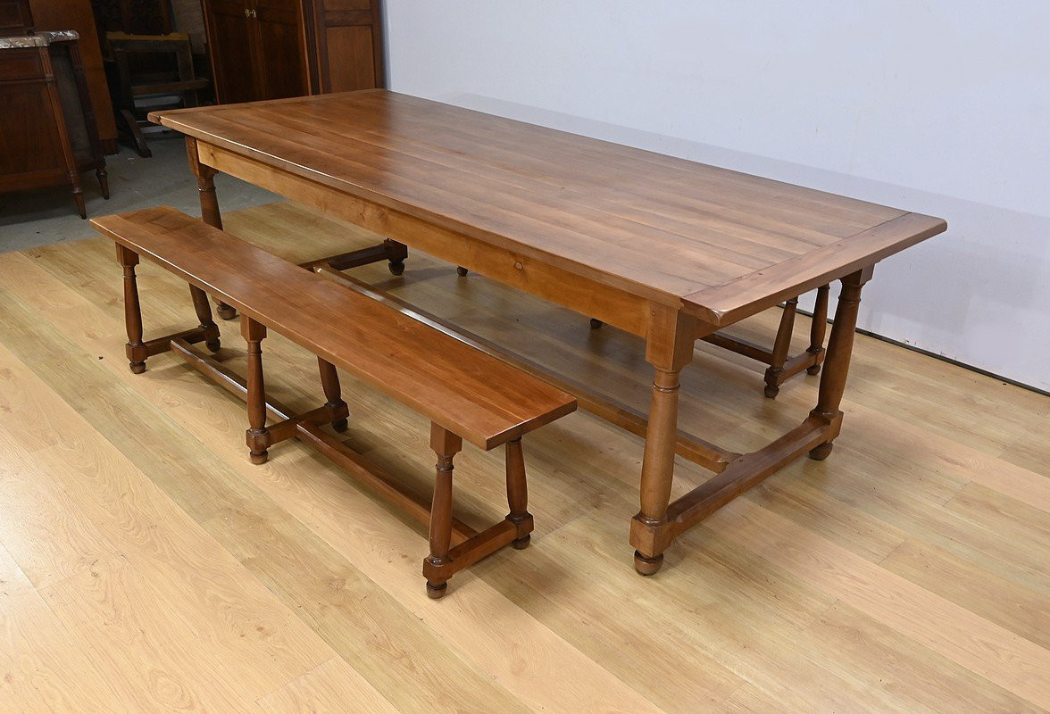 Table de Ferme en Bois de Pommier, goût Louis XIII - XXe-photo-6