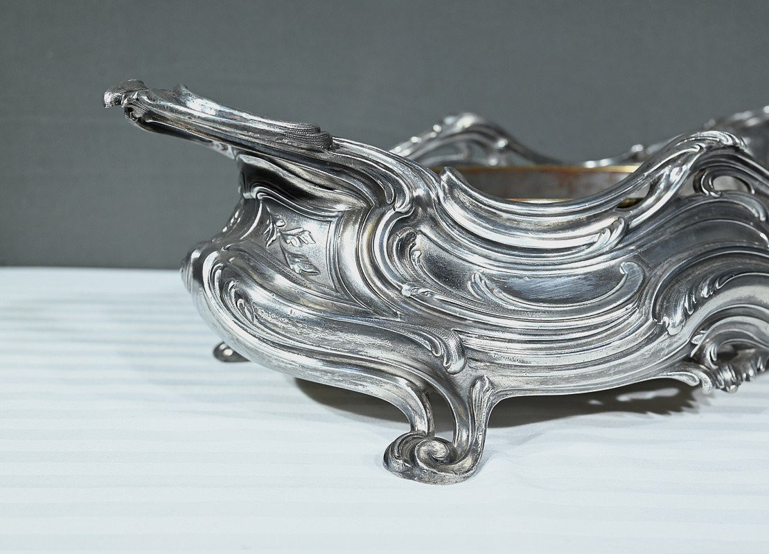 Silvered Bronze Planter, Victor Saglier, Art Nouveau – Late 19th Century-photo-4