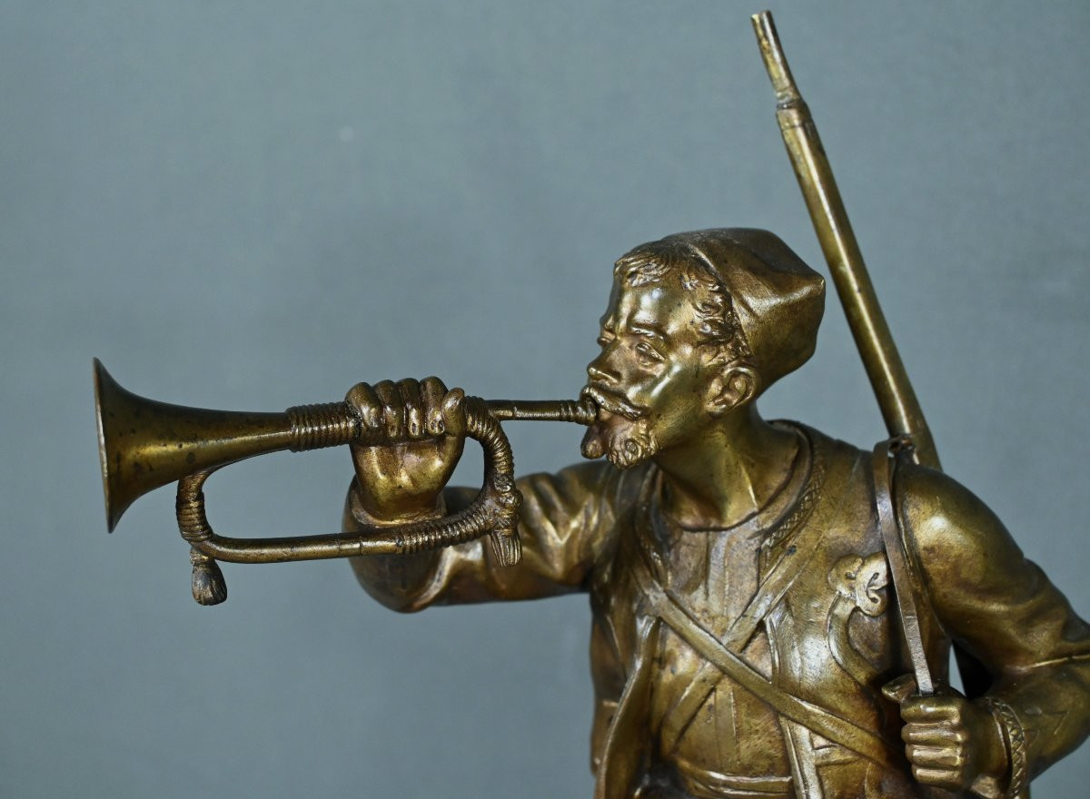 Bronze "the Zouave Trumpeter" By E. Carlier - Early 20th Century-photo-3