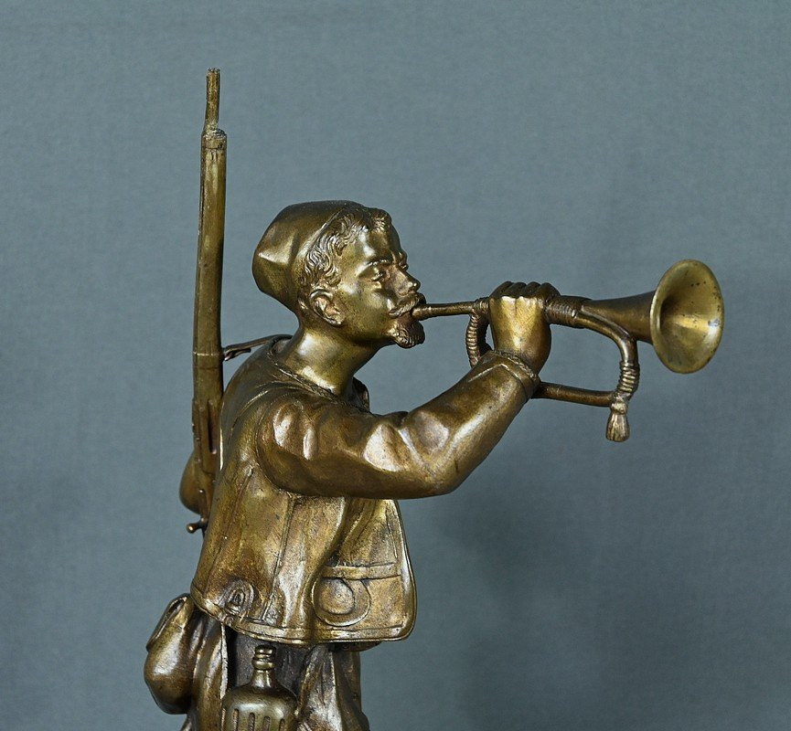 Bronze "the Zouave Trumpeter" By E. Carlier - Early 20th Century-photo-2