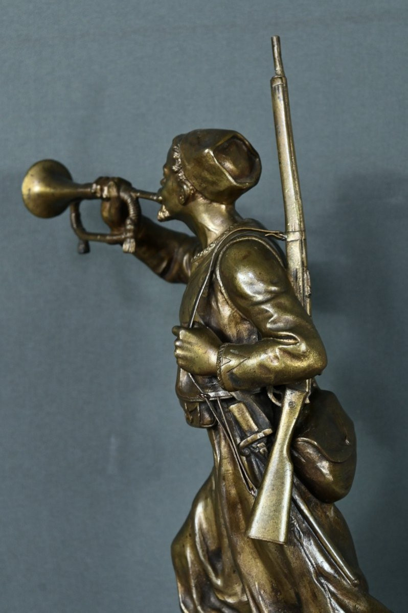 Bronze "the Zouave Trumpeter" By E. Carlier - Early 20th Century-photo-6