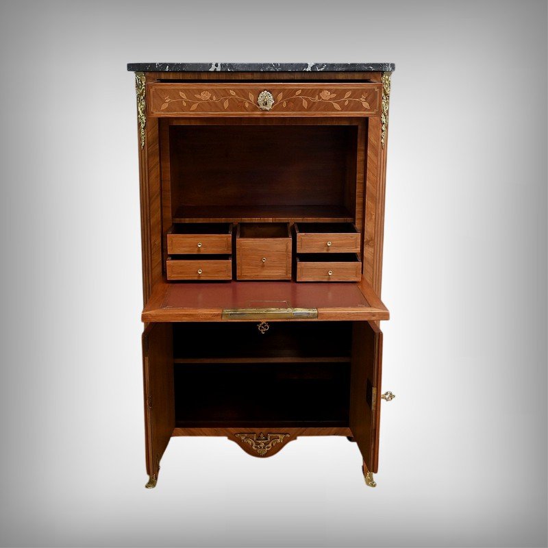  Rosewood Marquetry Secretary, Louis XV / Louis XVI Transition Style - Early 20th Century-photo-2