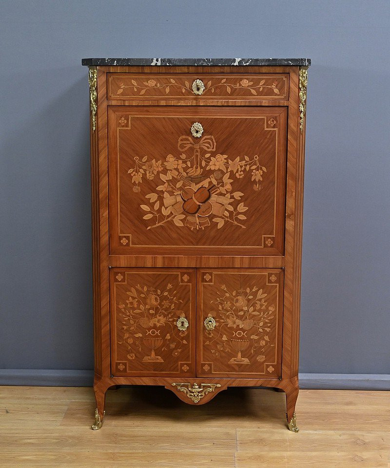 Rosewood Marquetry Secretary, Louis XV / Louis XVI Transition Style - Early 20th Century-photo-3