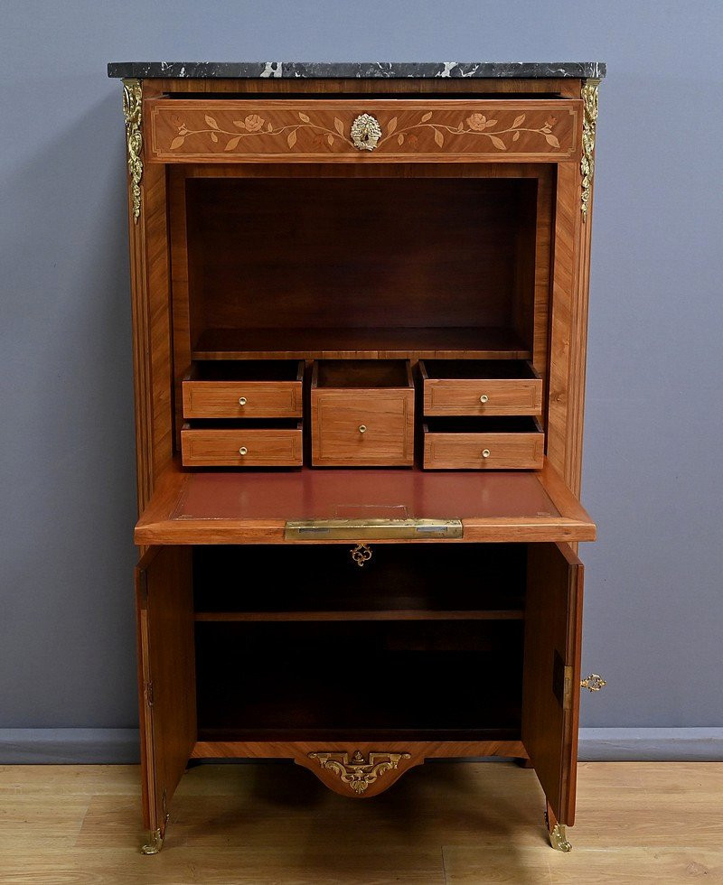  Rosewood Marquetry Secretary, Louis XV / Louis XVI Transition Style - Early 20th Century-photo-4