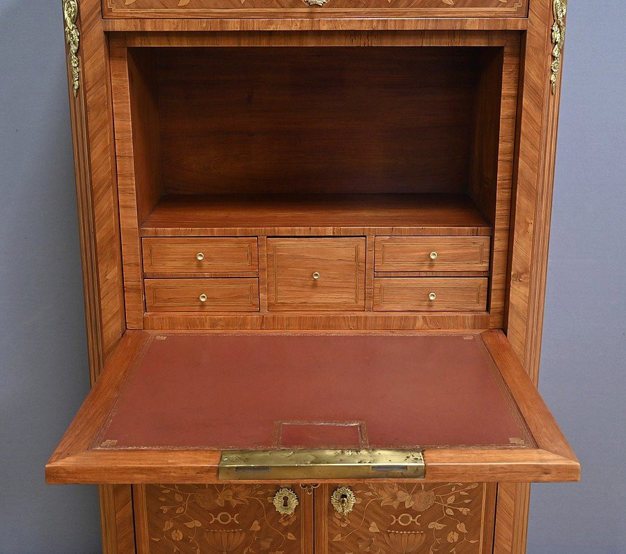  Rosewood Marquetry Secretary, Louis XV / Louis XVI Transition Style - Early 20th Century-photo-7