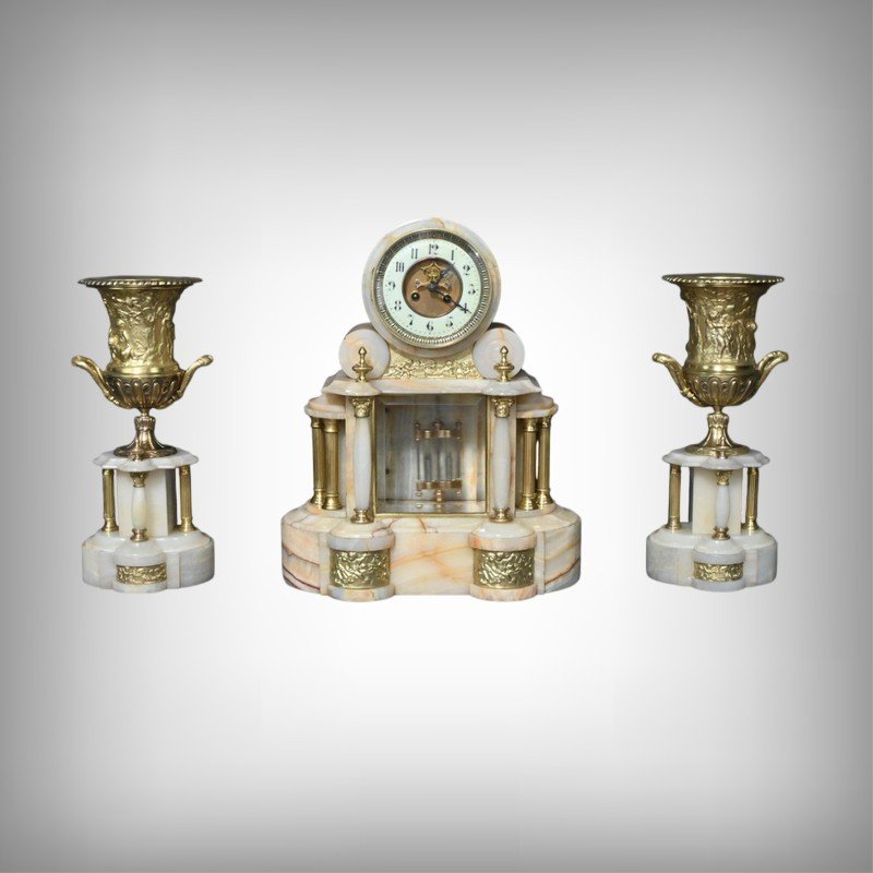 Marble And Bronze Fireplace Set, “a l'Espérance”, By H. Godchot – Late 19th Century-photo-2