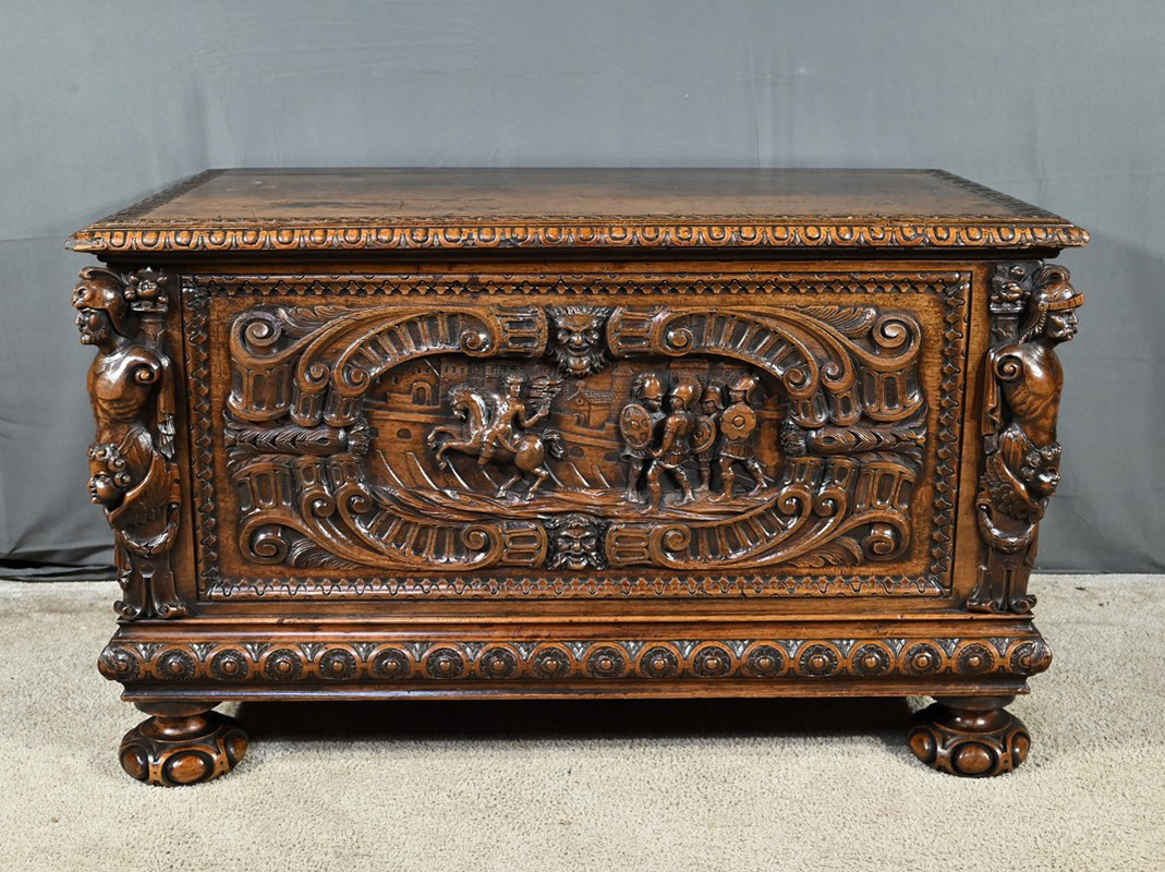 French Walnut Chest, Italian Renaissance Style – Late 18th Century