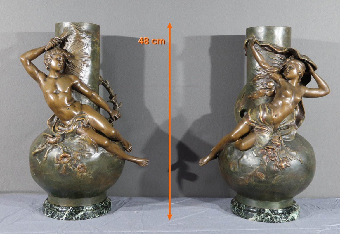 Pair Of Spelter Vases, Signed L. Moreau – Late 19th Century-photo-2