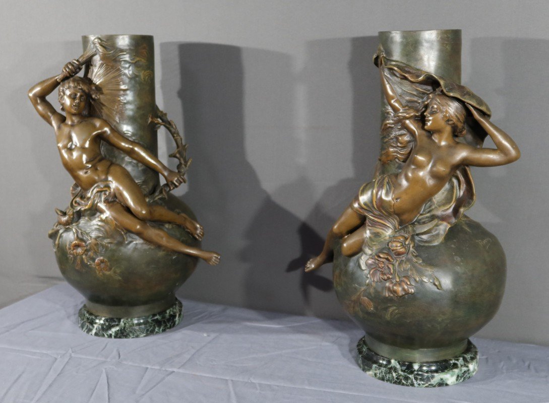 Pair Of Spelter Vases, Signed L. Moreau – Late 19th Century-photo-4