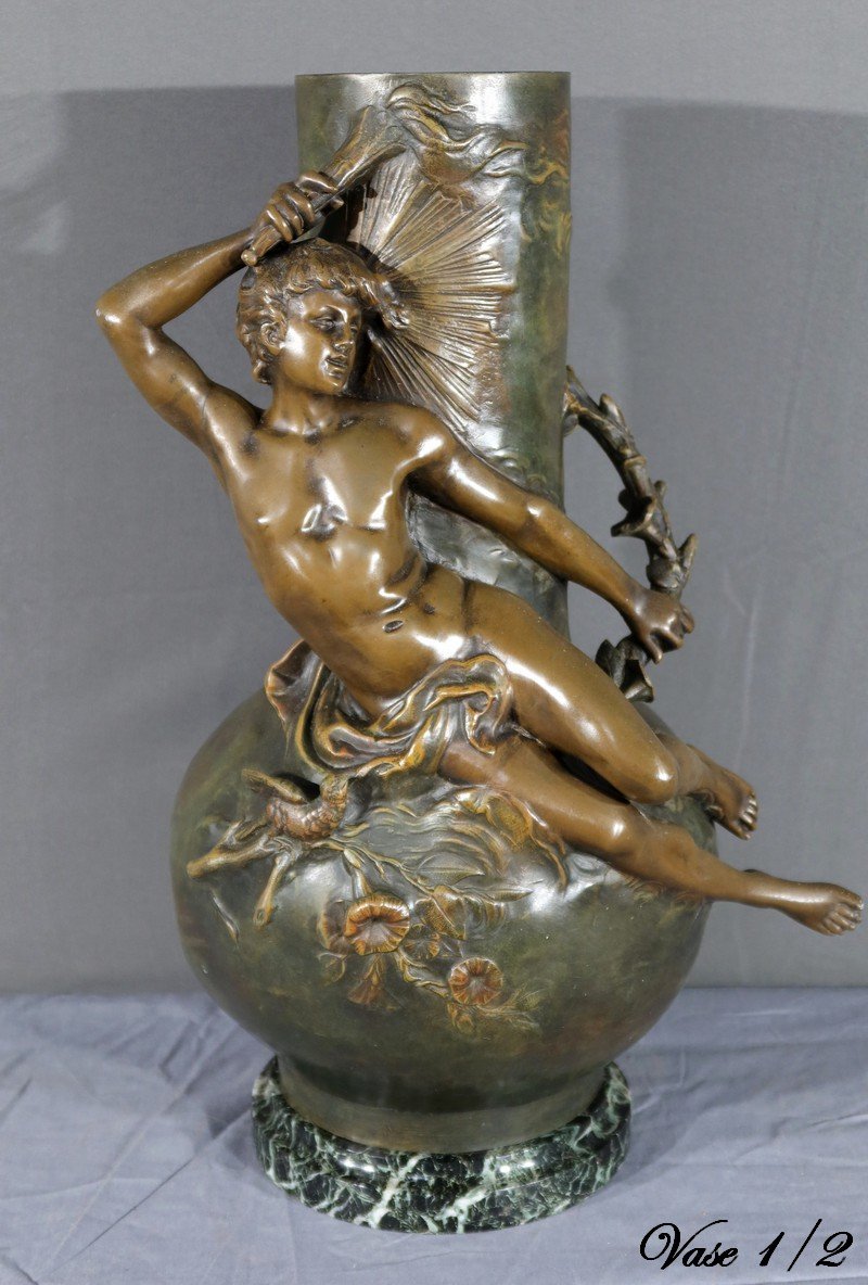Pair Of Spelter Vases, Signed L. Moreau – Late 19th Century-photo-2