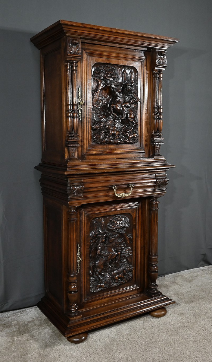 Rare Small Renaissance Cabinet In Solid Walnut – Part 2 Of The 19th Century