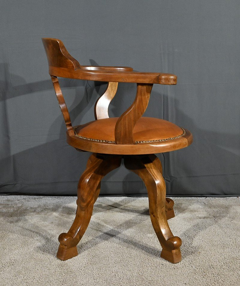 Victorian Walnut Swivel Armchair, England – 2nd Half Of The 19th Century-photo-3