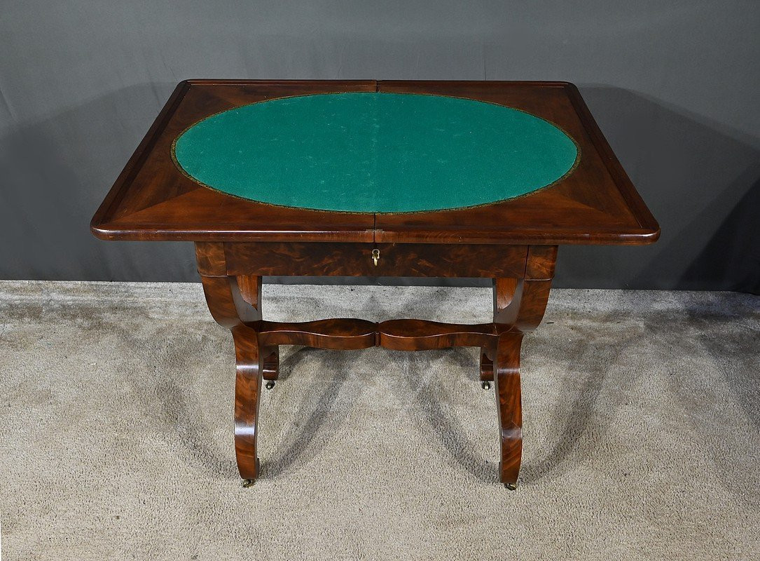 Table de Jeux en Ronce d’Acajou, époque Restauration – Début XIXe-photo-2