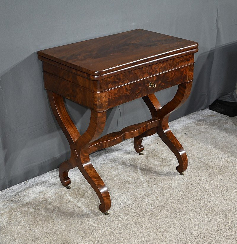 Table de Jeux en Ronce d’Acajou, époque Restauration – Début XIXe-photo-4