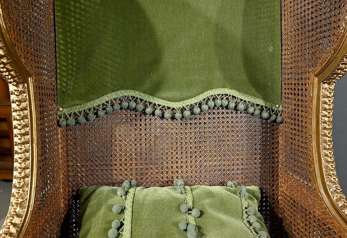 Important Gilded Wood Bergère With Caned Ears, Louis XVI Style – 1900-photo-6