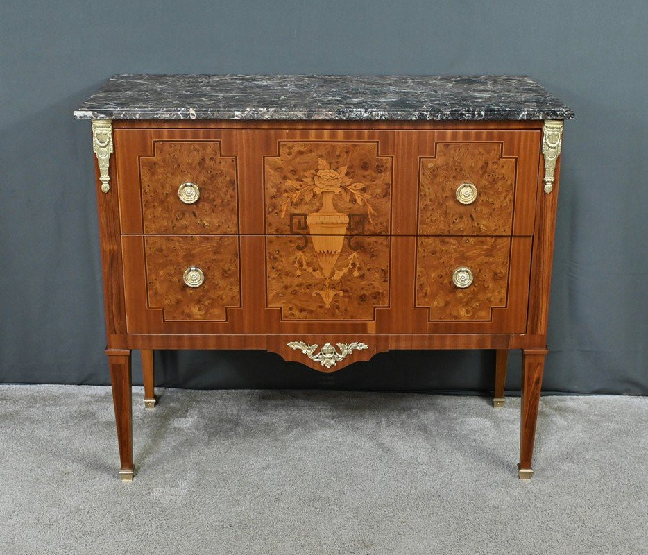 Louis XVI Style Marquetry Chest Of Drawers - Mid-20th Century-photo-2