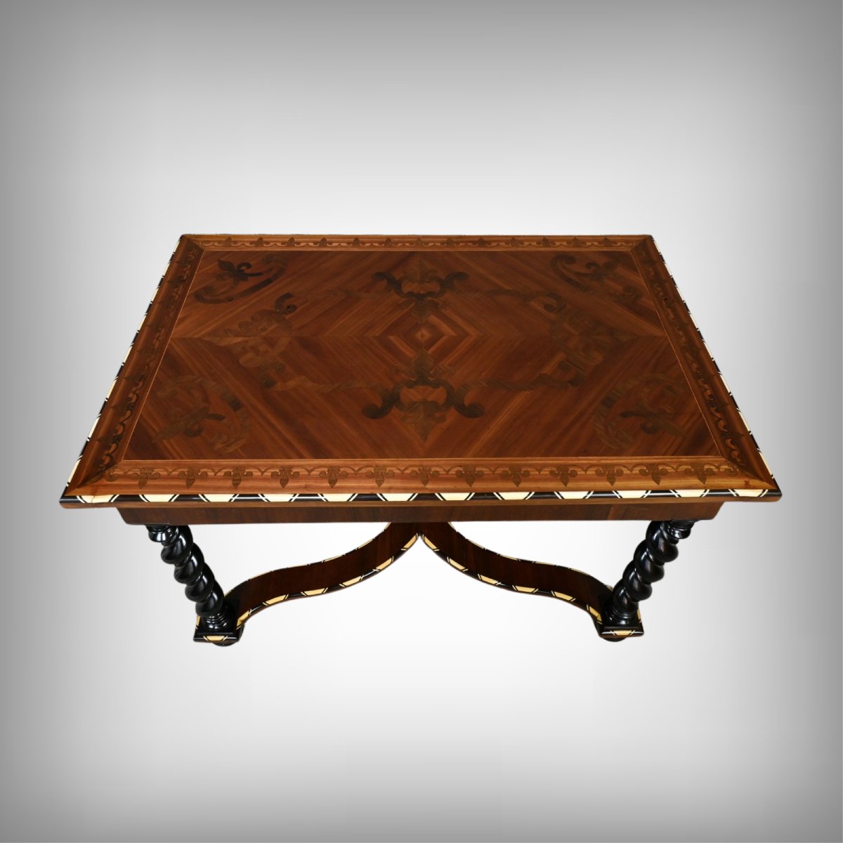 Desk Table In Precious Wood Marquetry, Napoleon III Period – Mid-19th Century-photo-2