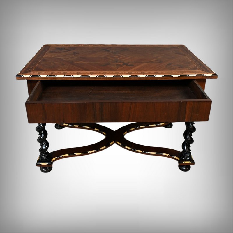 Desk Table In Precious Wood Marquetry, Napoleon III Period – Mid-19th Century-photo-3