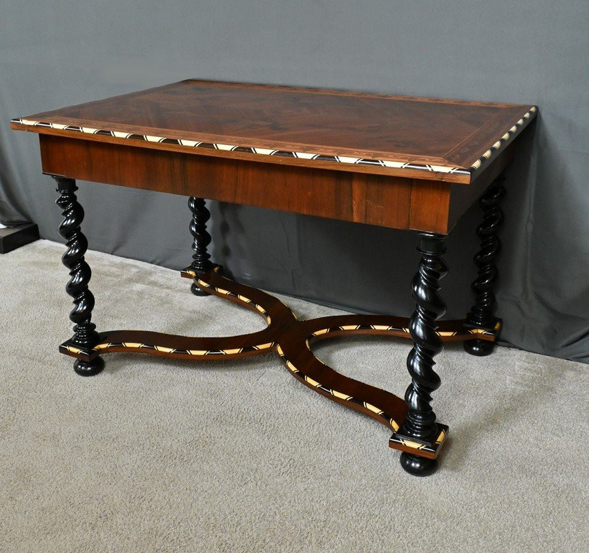 Desk Table In Precious Wood Marquetry, Napoleon III Period – Mid-19th Century-photo-1