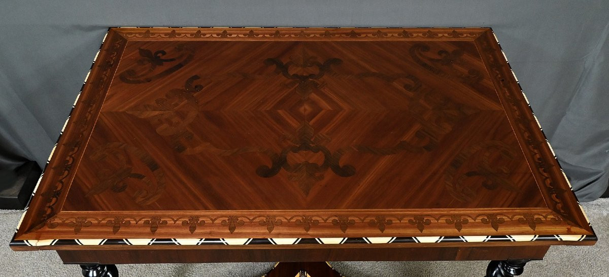 Desk Table In Precious Wood Marquetry, Napoleon III Period – Mid-19th Century-photo-3