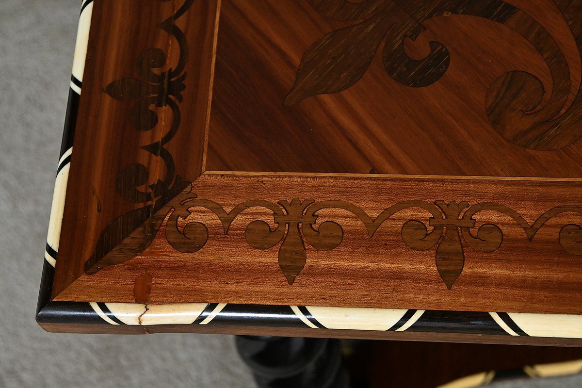 Desk Table In Precious Wood Marquetry, Napoleon III Period – Mid-19th Century-photo-4