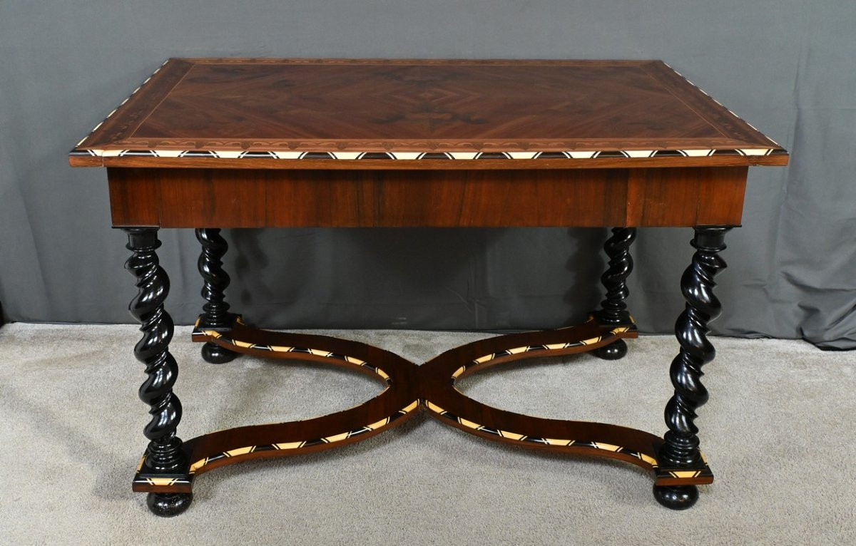 Desk Table In Precious Wood Marquetry, Napoleon III Period – Mid-19th Century-photo-6