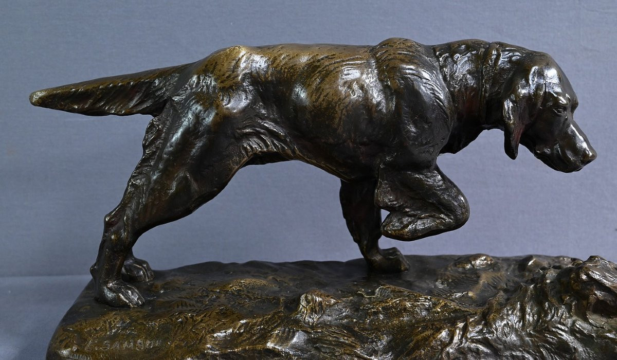 Bronze “hunting Dog” Signed E. Samson – Late 19th Century-photo-1