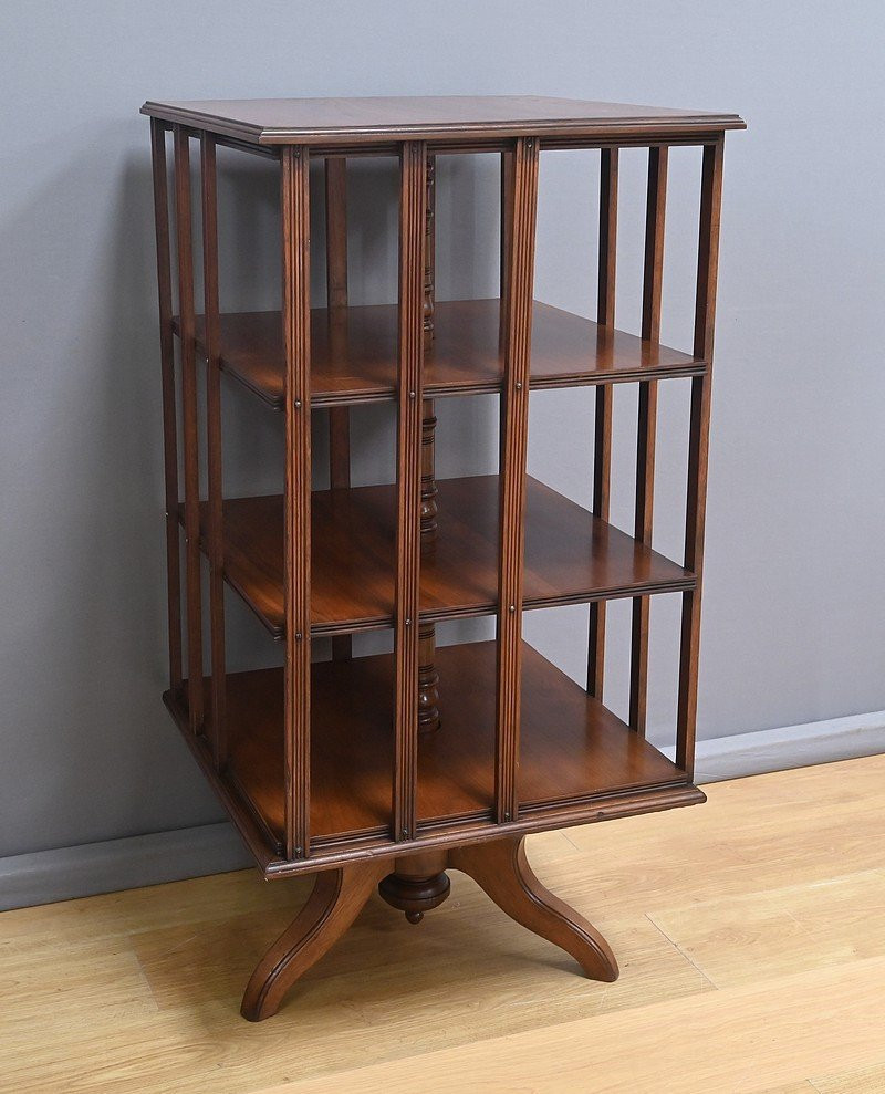Grande Bibliothèque Tournante en Acajou massif - Fin XIXe-photo-4