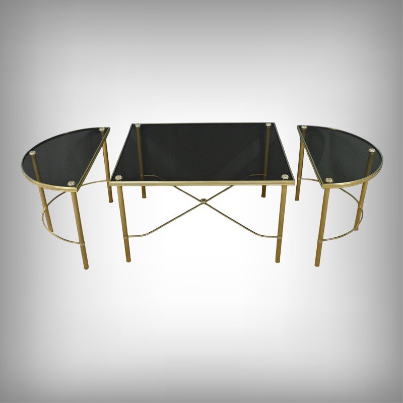 Tripartite Glass Coffee Table, Maison Baguès Style - 1950-photo-2
