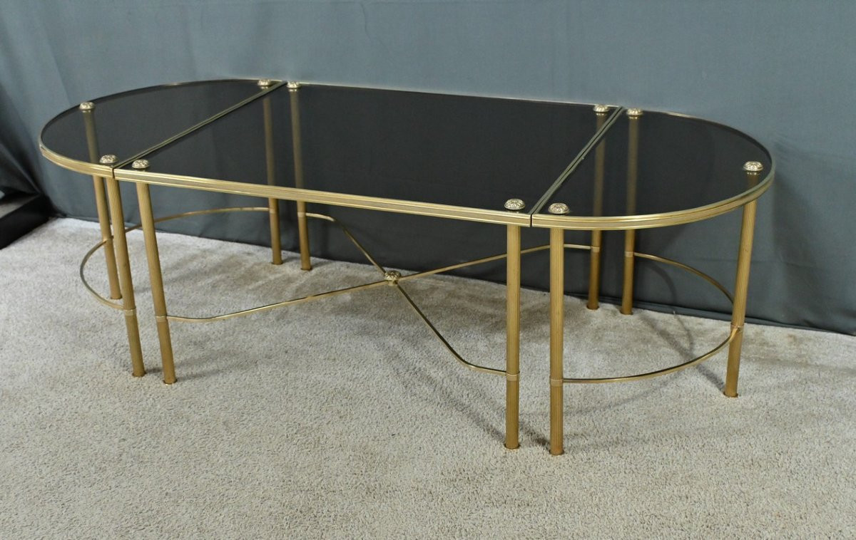 Tripartite Glass Coffee Table, Maison Baguès Style - 1950-photo-3