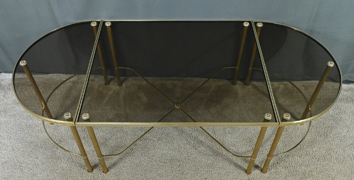 Tripartite Glass Coffee Table, Maison Baguès Style - 1950-photo-4