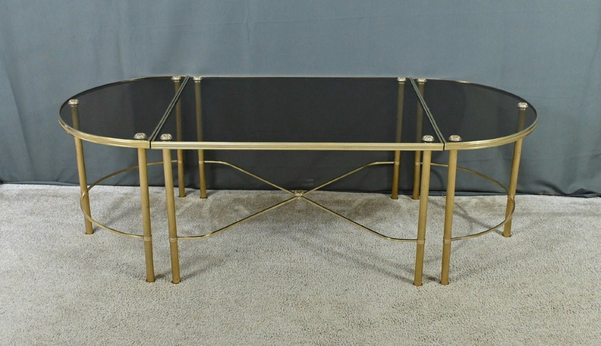 Tripartite Glass Coffee Table, Maison Baguès Style - 1950-photo-3