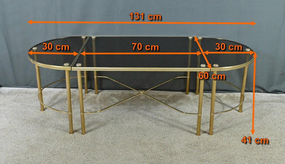 Tripartite Glass Coffee Table, Maison Baguès Style - 1950-photo-8