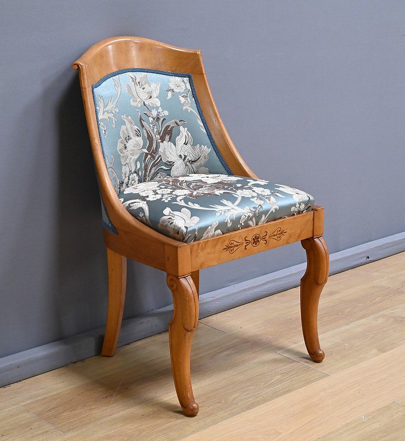 Chaise Gondole en Merisier et Érable moucheté, style Charles X – Milieu XXe-photo-3