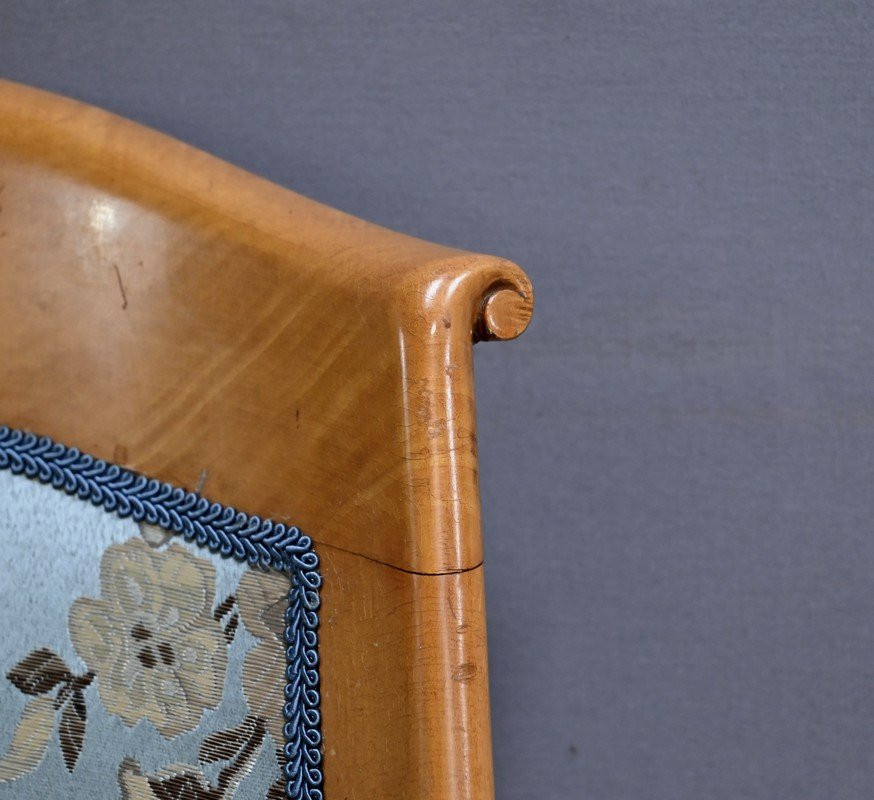 Chaise Gondole en Merisier et Érable moucheté, style Charles X – Milieu XXe-photo-3
