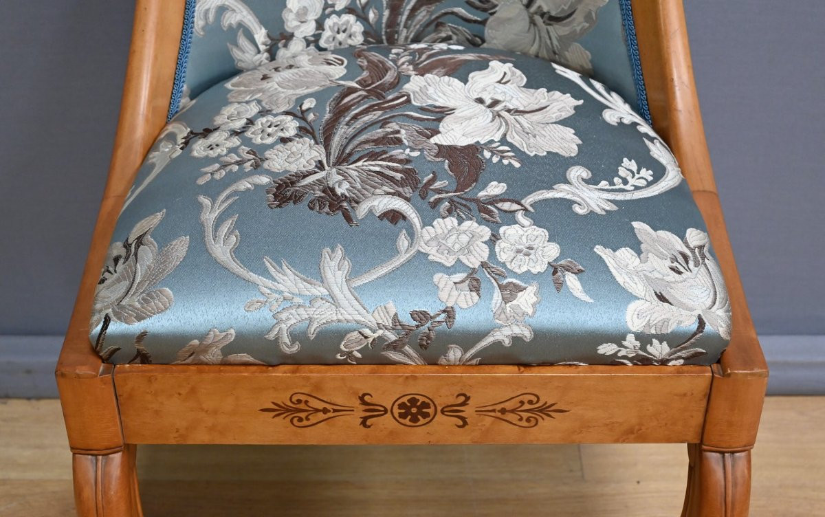 Chaise Gondole en Merisier et Érable moucheté, style Charles X – Milieu XXe-photo-5