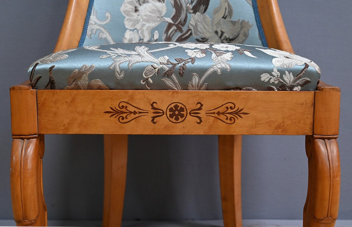 Chaise Gondole en Merisier et Érable moucheté, style Charles X – Milieu XXe-photo-6